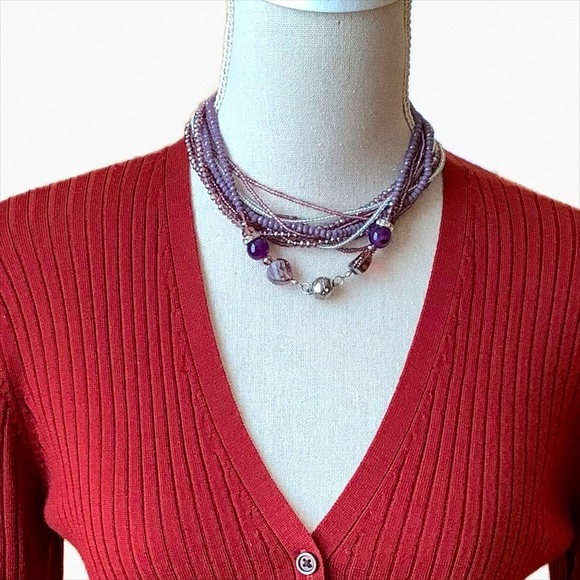 2/$30 VINTAGE Beaded Magnetic Purple/Silver 4 in 1 Necklace - Picture 1 of 16